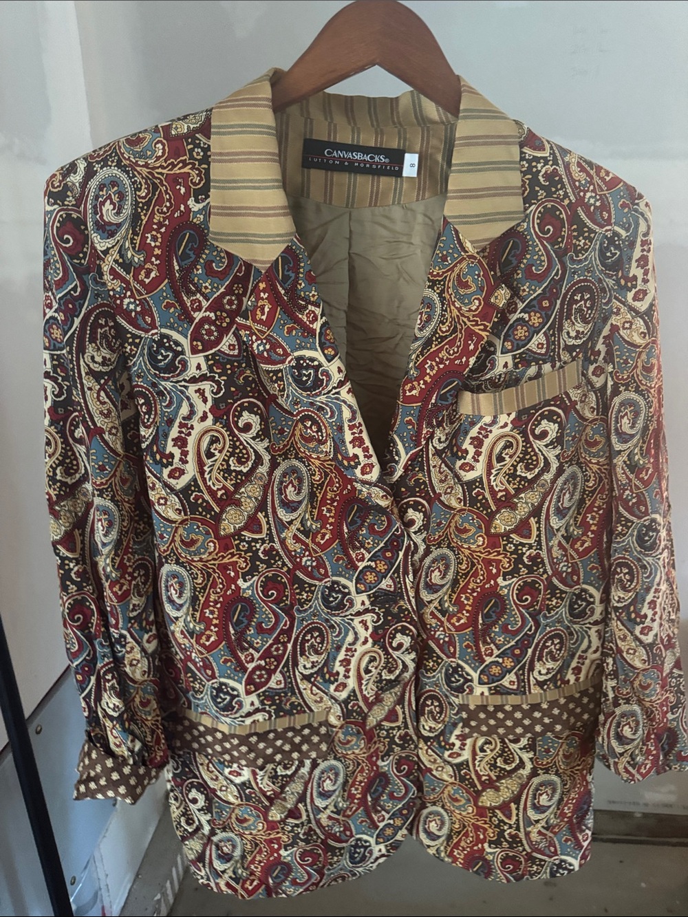 Bella Canvas Multicolor Paisley Blazer with Tan Striped Collar